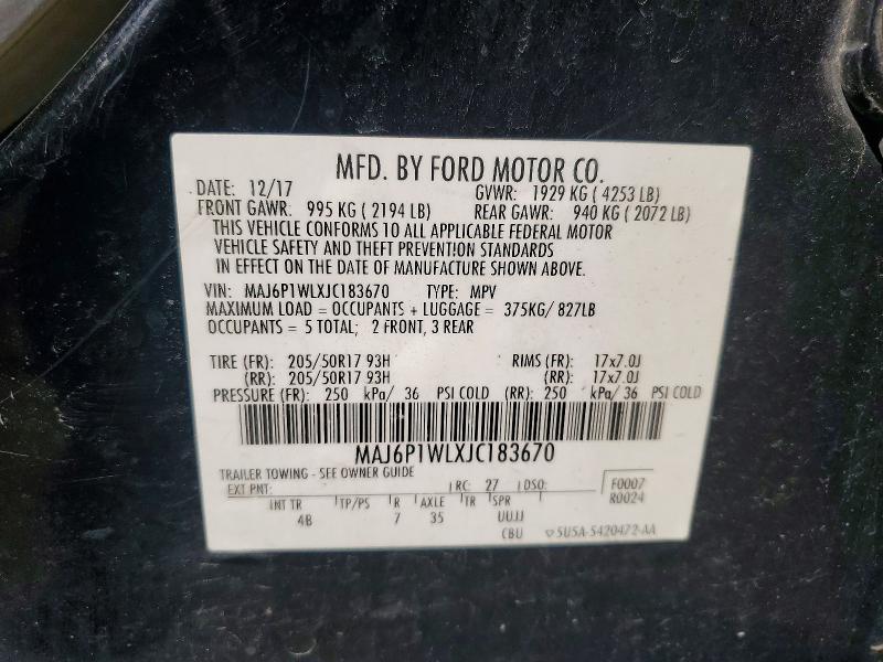 2018 Ford Ecosport მანქანა იყიდება აუქციონზე, vin: MAJ6P1WLXJC183670, აუქციონის ნომერი: 47813666