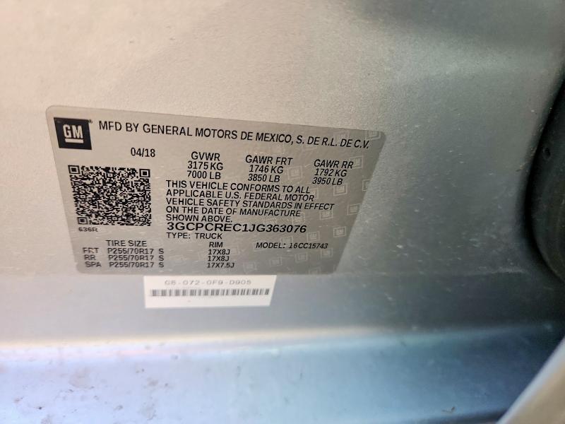 Продаж на аукціоні авто 2018 Chevrolet Silverado, vin: 3GCPCREC1JG363076, номер лоту: 41707346