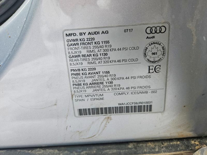 Aukcja sprzedaży 2018 Audi Q3, vin: WA1JCCFS8JR010031, numer aukcji: 45763526