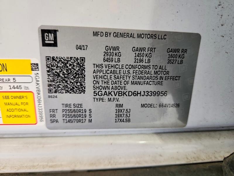Продаж на аукціоні авто 2017 Buick Enclave, vin: 5GAKVBKD6HJ339956, номер лоту: 46293536