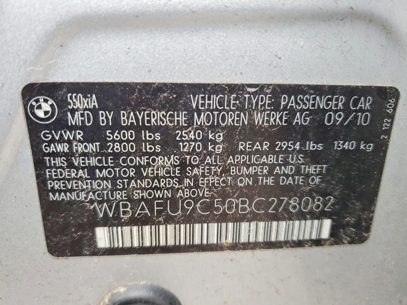 2011 Bmw 550 მანქანა იყიდება აუქციონზე, vin: WBAFU9C50BC278082, აუქციონის ნომერი: 48049986