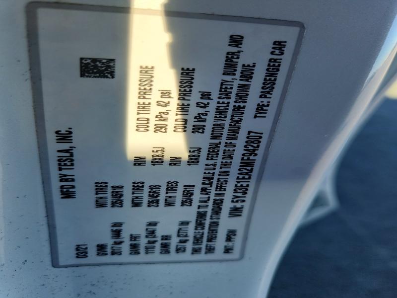 Продажа на аукционе авто 2021 Tesla Model 3, vin: 5YJ3E1EA2MF942807, номер лота: 46314626