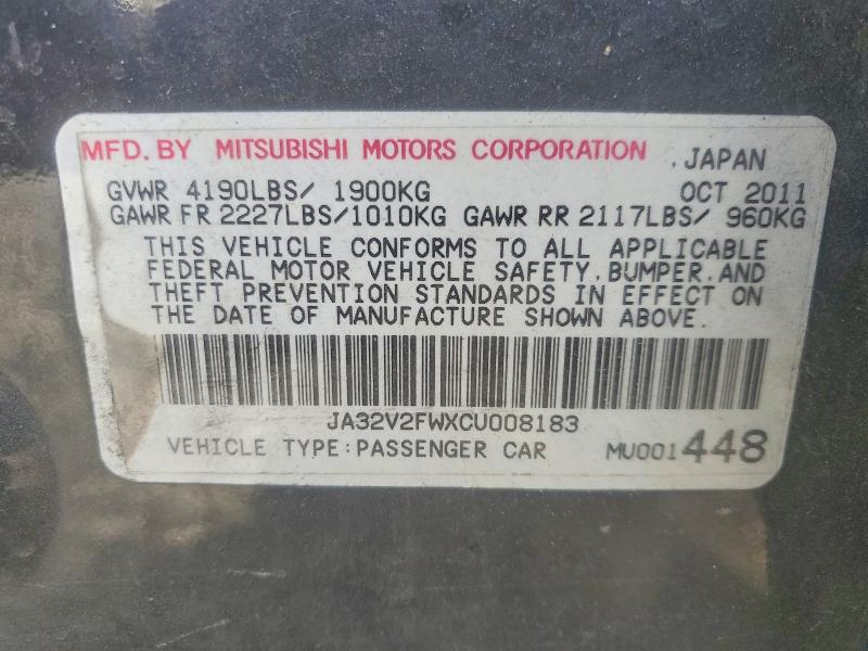 Aukcja sprzedaży 2012 Mitsubishi Lancer, vin: JA32V2FWXCU008183, numer aukcji: 79084545
