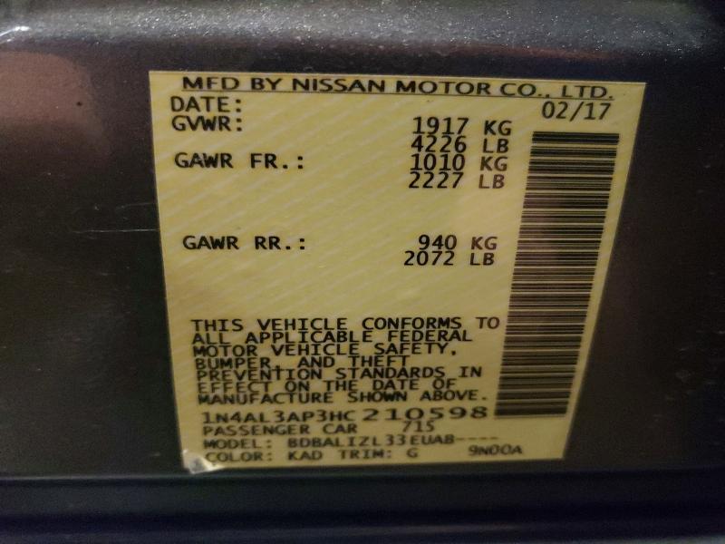 47541286 :رقم المزاد ، 1N4AL3AP3HC210598 vin ، 2017 Nissan Altima مزاد بيع