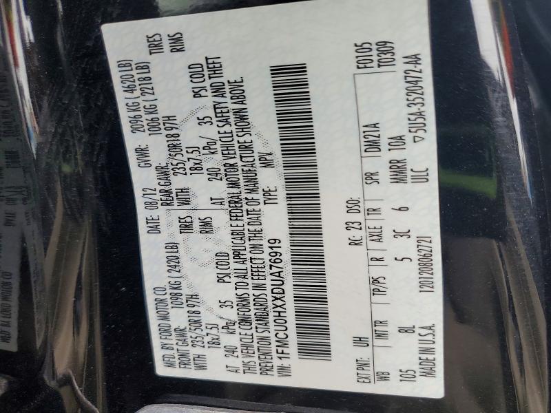 2013 Ford Escape მანქანა იყიდება აუქციონზე, vin: 1FMCU0HXXDUA76919, აუქციონის ნომერი: 78911225