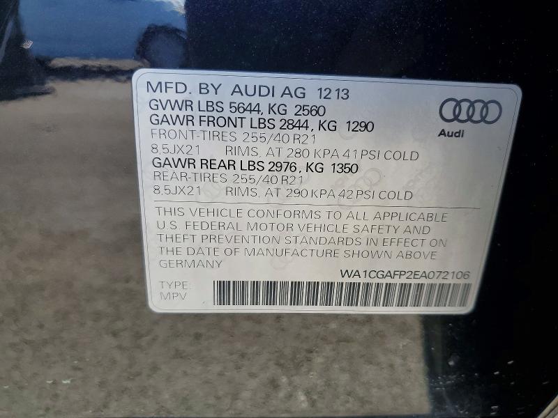 Aukcja sprzedaży 2014 Audi Sq5, vin: WA1CGAFP2EA072106, numer aukcji: 41836846