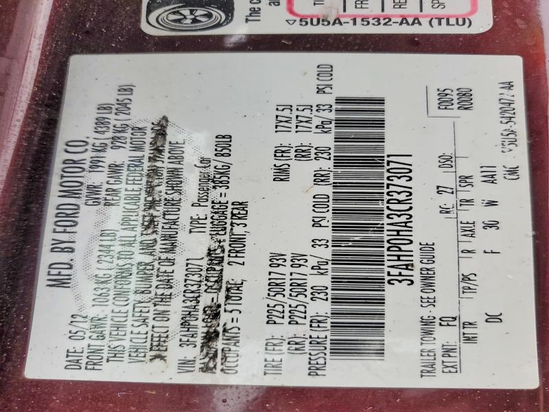 Продажа на аукционе авто 2012 Ford Fusion, vin: 3FAHP0HA3CR373071, номер лота: 46307716