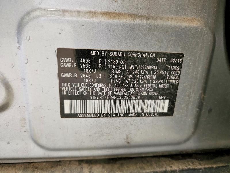 2018 Subaru Outback მანქანა იყიდება აუქციონზე, vin: 4S4BSANC3J3313809, აუქციონის ნომერი: 47363566
