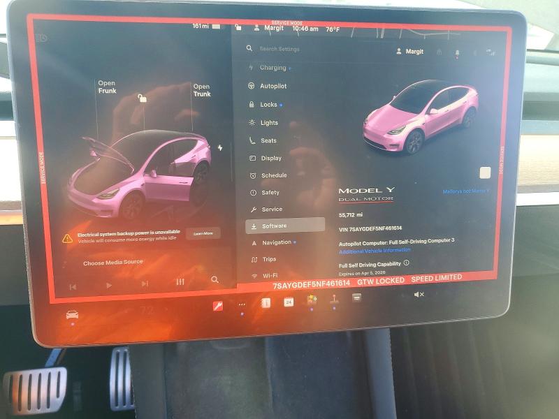 47290966 :رقم المزاد ، 7SAYGDEF5NF461614 vin ، 2022 Tesla Model Y مزاد بيع