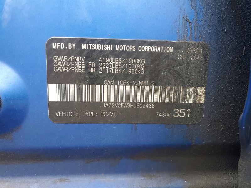 2017 Mitsubishi Lancer მანქანა იყიდება აუქციონზე, vin: JA32V2FW8HU602438, აუქციონის ნომერი: 47580596