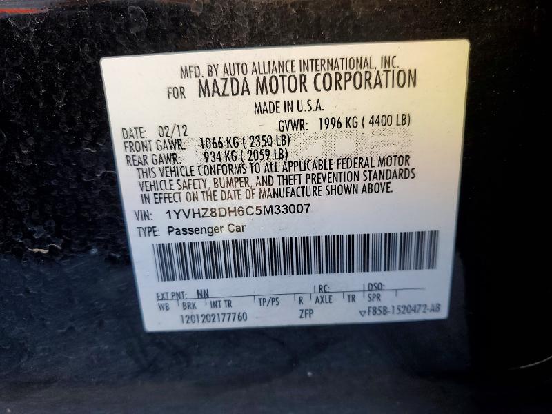 48168396 :رقم المزاد ، 1YVHZ8DH6C5M33007 vin ، 2012 Mazda 6 مزاد بيع