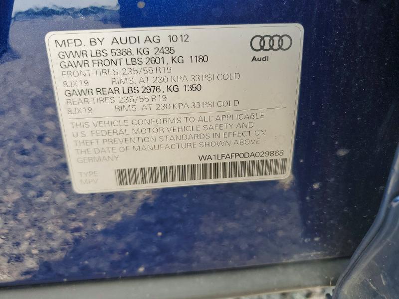 2013 Audi Q5 მანქანა იყიდება აუქციონზე, vin: WA1LFAFP0DA029868, აუქციონის ნომერი: 47517616
