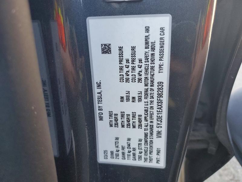 Продаж на аукціоні авто 2025 Tesla Model 3, vin: 5YJ3E1EAXSF982839, номер лоту: 46238886