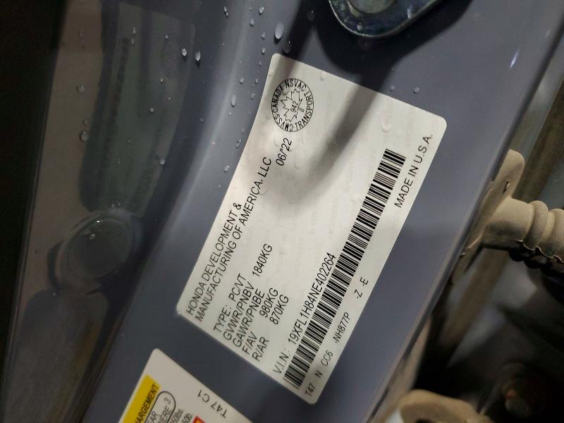 45747026 :رقم المزاد ، 19XFL1H84NE402264 vin ، 2022 Honda Civic مزاد بيع