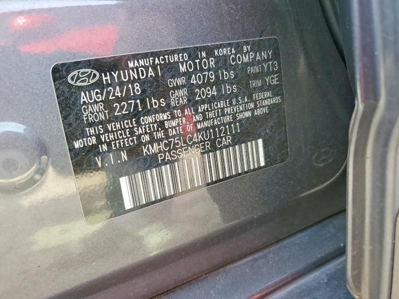 47960086 :رقم المزاد ، KMHC75LC4KU112111 vin ، 2019 Hyundai Ioniq Hybrid مزاد بيع