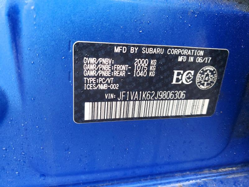 2018 Subaru Wrx მანქანა იყიდება აუქციონზე, vin: JF1VA1K62J9806306, აუქციონის ნომერი: 45508266