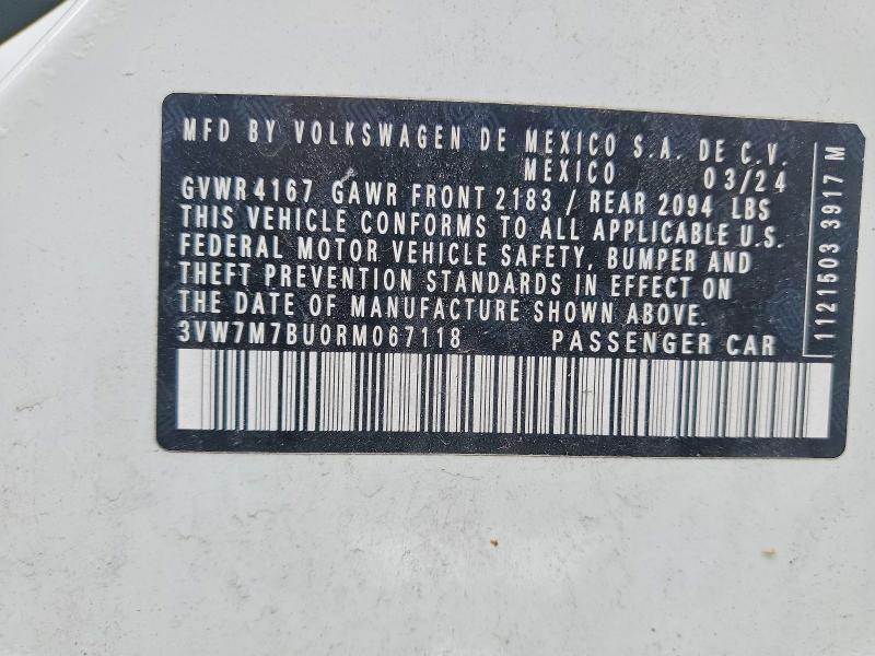 2024 Volkswagen Jetta მანქანა იყიდება აუქციონზე, vin: 3VW7M7BU0RM067118, აუქციონის ნომერი: 46563206