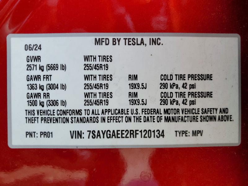 Aukcja sprzedaży 2024 Tesla Model Y, vin: 7SAYGAEE2RF120134, numer aukcji: 79805185