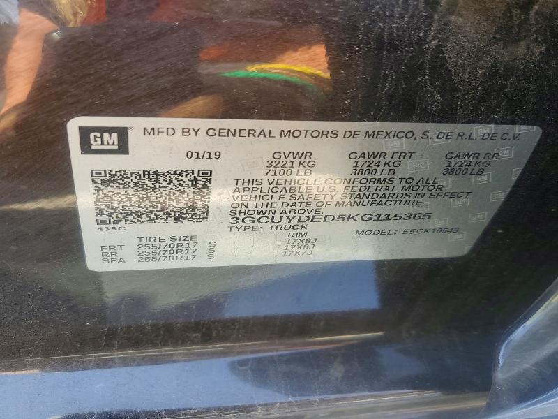 Aukcja sprzedaży 2019 Chevrolet Silverado, vin: 3GCUYDED5KG115365, numer aukcji: 47917396