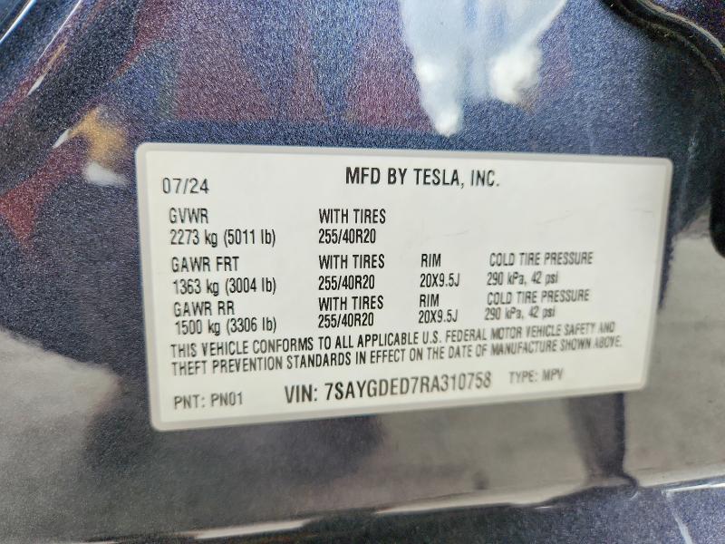 Продаж на аукціоні авто 2024 Tesla Model Y, vin: 7SAYGDED7RA310758, номер лоту: 79358225