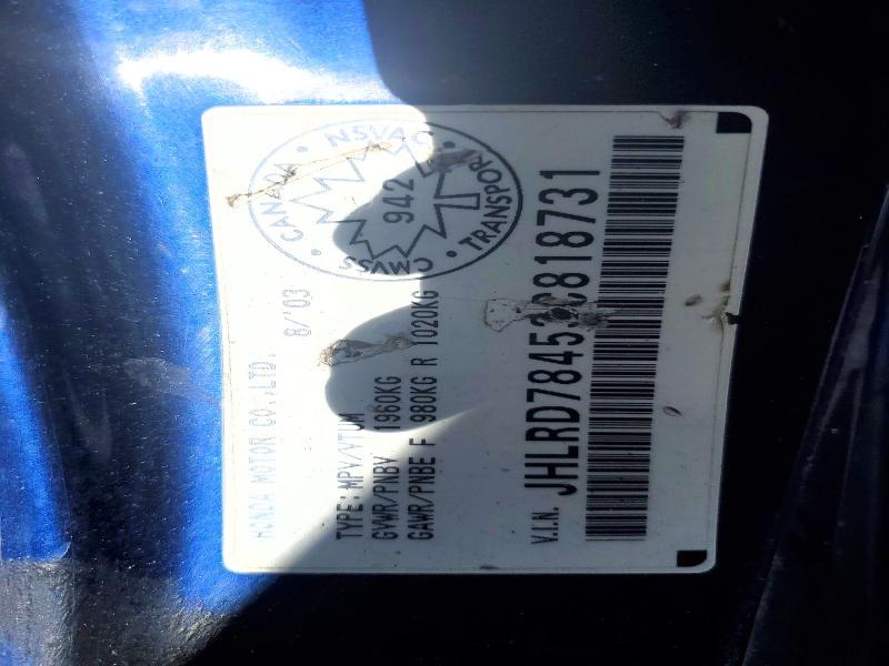 79529915 :رقم المزاد ، JHLRD78453C818731 vin ، 2003 Honda Cr-v مزاد بيع