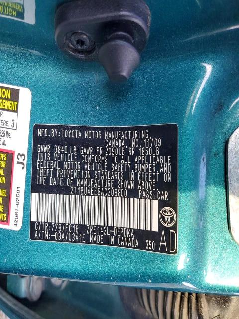 79356375 :رقم المزاد ، 2T1BU4EE8AC309800 vin ، 2010 Toyota Corolla مزاد بيع