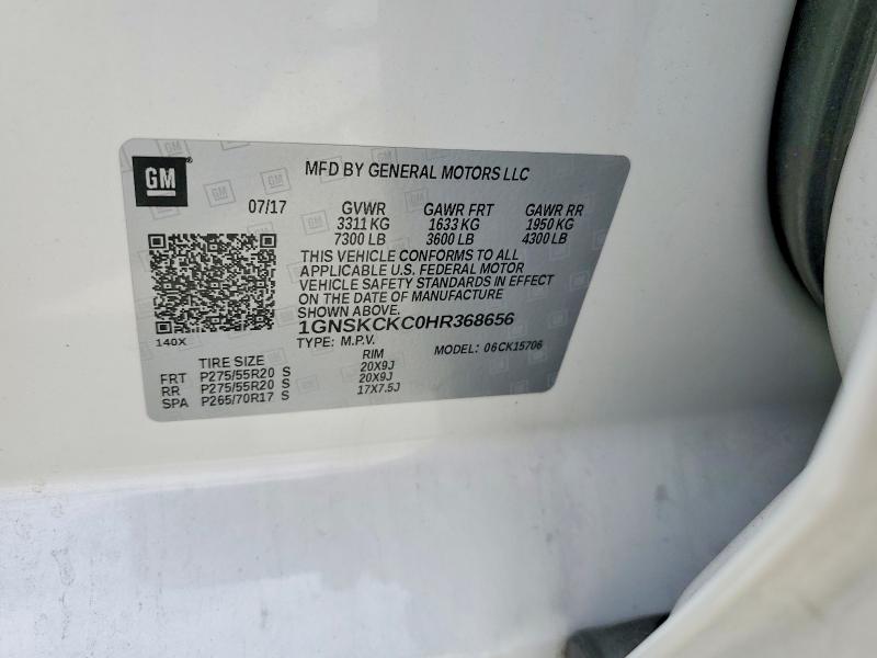 Aukcja sprzedaży 2017 Chevrolet Tahoe, vin: 1GNSKCKC0HR368656, numer aukcji: 47995376