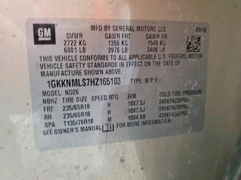 2017 Gmc Acadia მანქანა იყიდება აუქციონზე, vin: 1GKKNMLS7HZ165103, აუქციონის ნომერი: 45872666