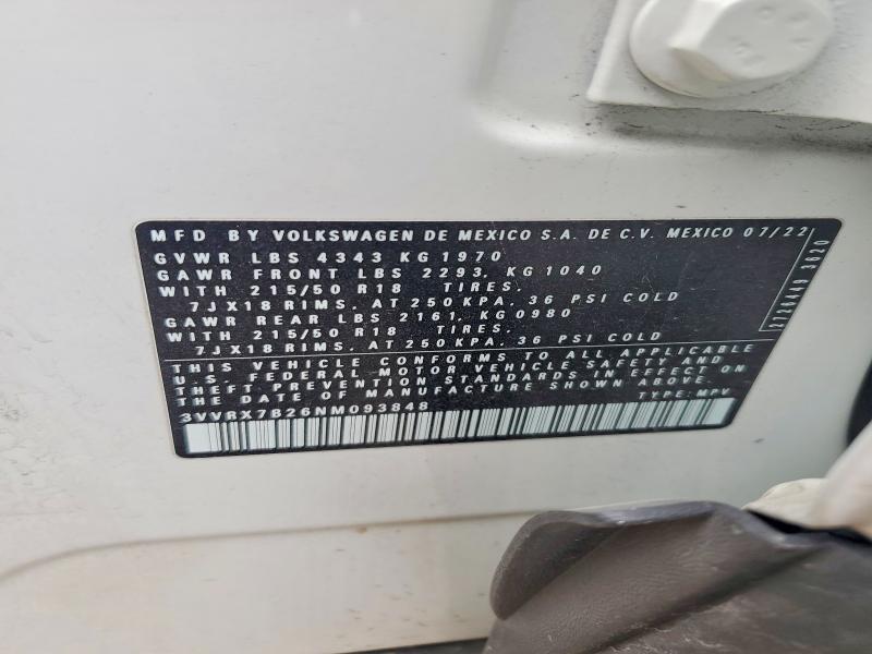 Aukcja sprzedaży 2022 Volkswagen Taos, vin: 3VVRX7B26NM093848, numer aukcji: 47631196
