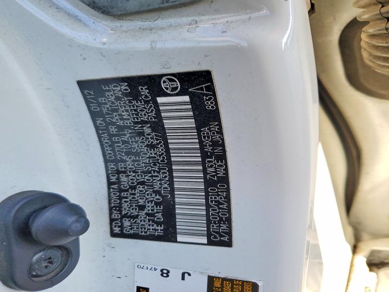 79636215 :رقم المزاد ، JTDKN3DU1C5386377 vin ، 2012 Toyota Prius مزاد بيع