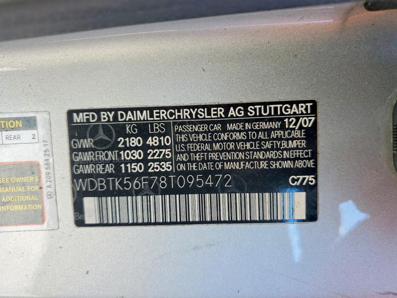 Продажа на аукционе авто 2008 Mercedes-benz Clk, vin: WDBTK56F78T095472, номер лота: 46531756