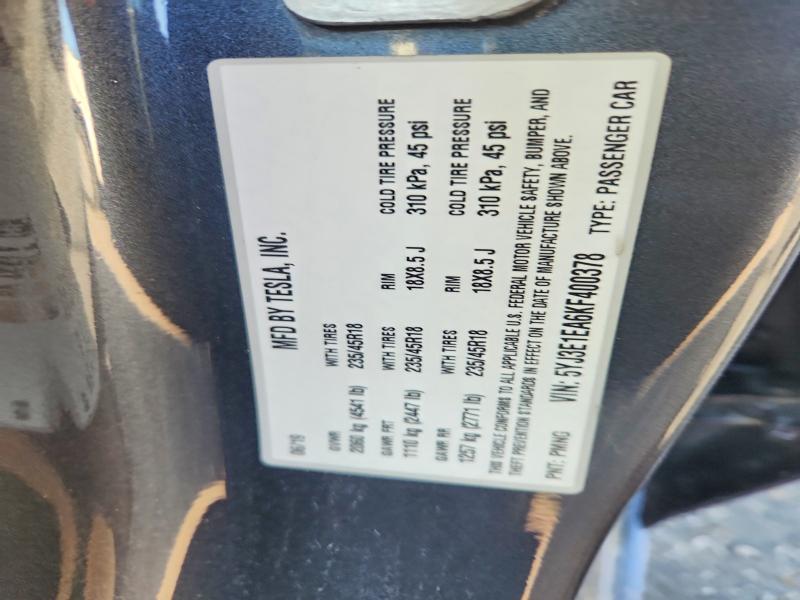 Aukcja sprzedaży 2019 Tesla Model 3, vin: 5YJ3E1EA6KF400378, numer aukcji: 79114015