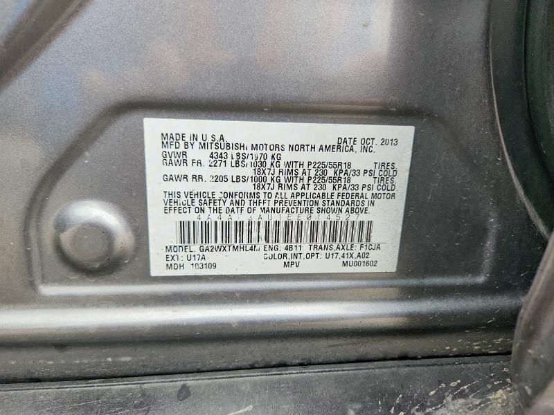 2014 Mitsubishi Outlander Sport მანქანა იყიდება აუქციონზე, vin: 4A4AP3AU1EE014527, აუქციონის ნომერი: 79499595