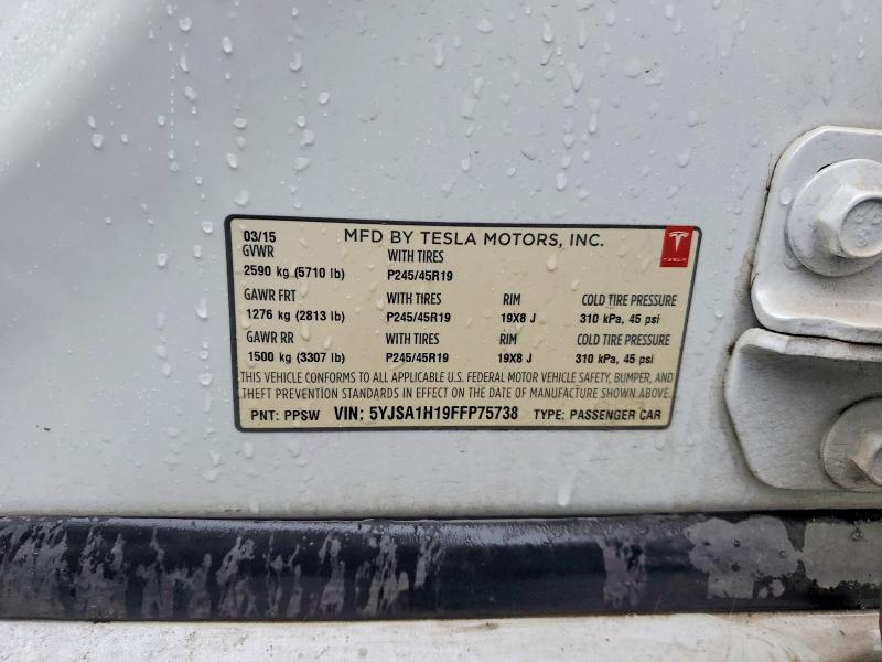 Продаж на аукціоні авто 2015 Tesla Model S, vin: 5YJSA1H19FFP75738, номер лоту: 46522996