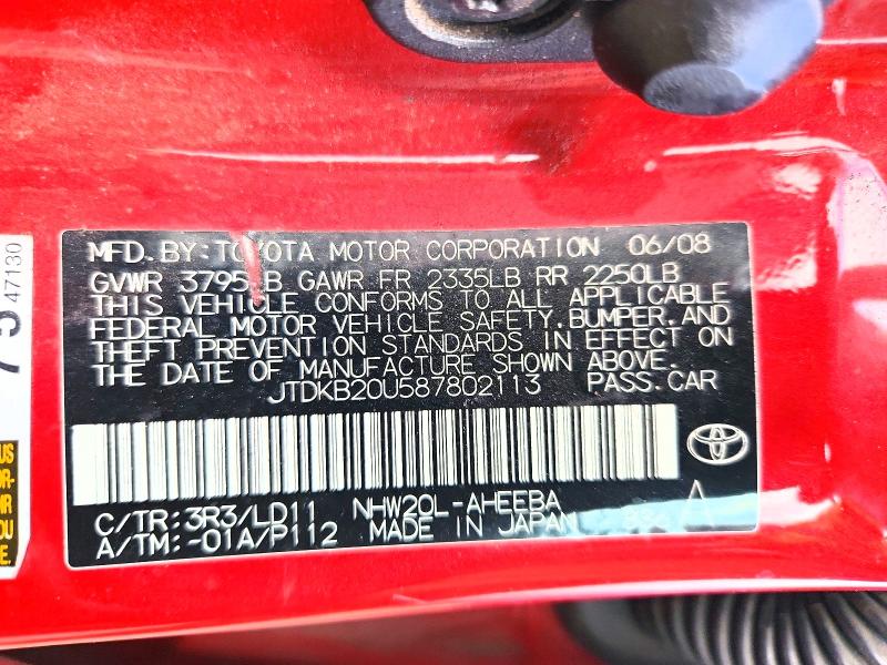 45649546 :رقم المزاد ، JTDKB20U587802113 vin ، 2008 Toyota Prius مزاد بيع