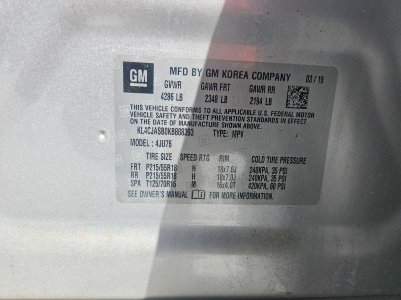 Продажа на аукционе авто 2019 Buick Encore, vin: KL4CJASB0KB888393, номер лота: 46742326