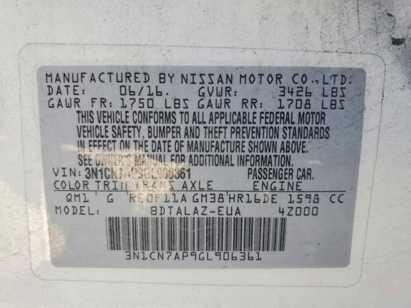 Продаж на аукціоні авто 2016 Niss Versa, vin: 3N1CN7AP9GL906361, номер лоту: 46584426