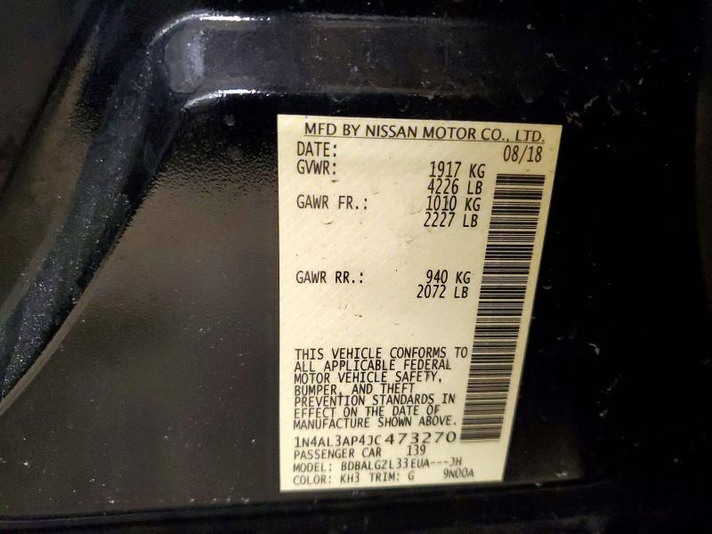 2018 Nissan Altima მანქანა იყიდება აუქციონზე, vin: 1N4AL3AP4JC473270, აუქციონის ნომერი: 78726545