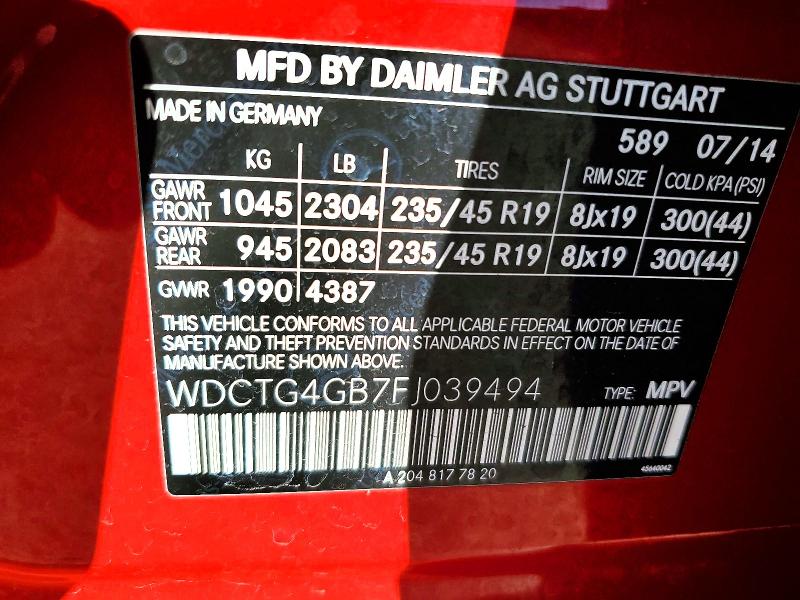 Продаж на аукціоні авто 2015 Mercedes-benz Gla, vin: WDCTG4GB7FJ039494, номер лоту: 46864056