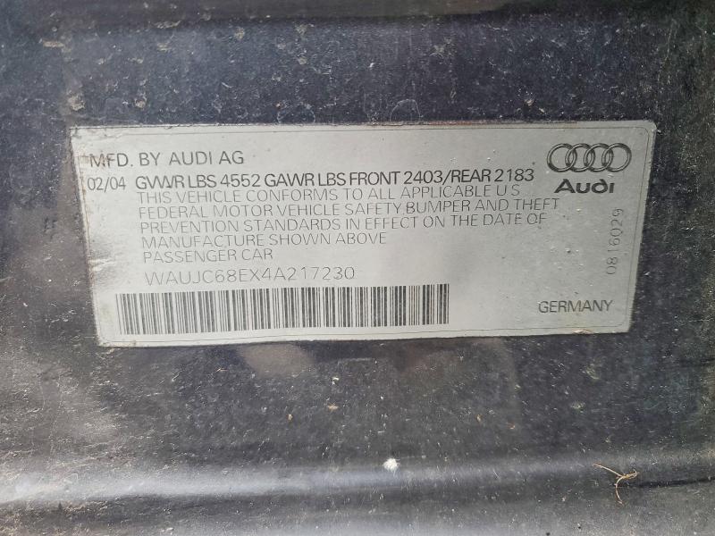 Продажа на аукционе авто 2004 Audi A4, vin: WAUJC68EX4A217230, номер лота: 45521166