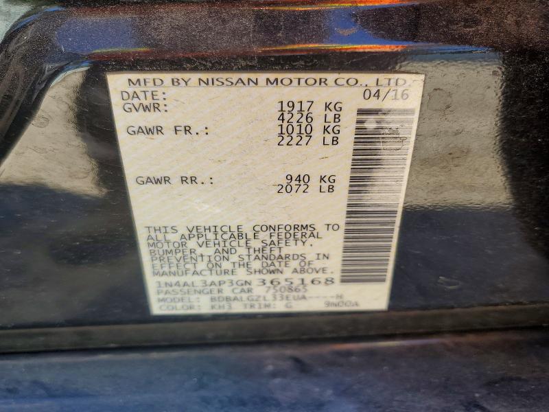Продаж на аукціоні авто 2016 Nissan Altima, vin: 1N4AL3AP3GN365168, номер лоту: 46550286