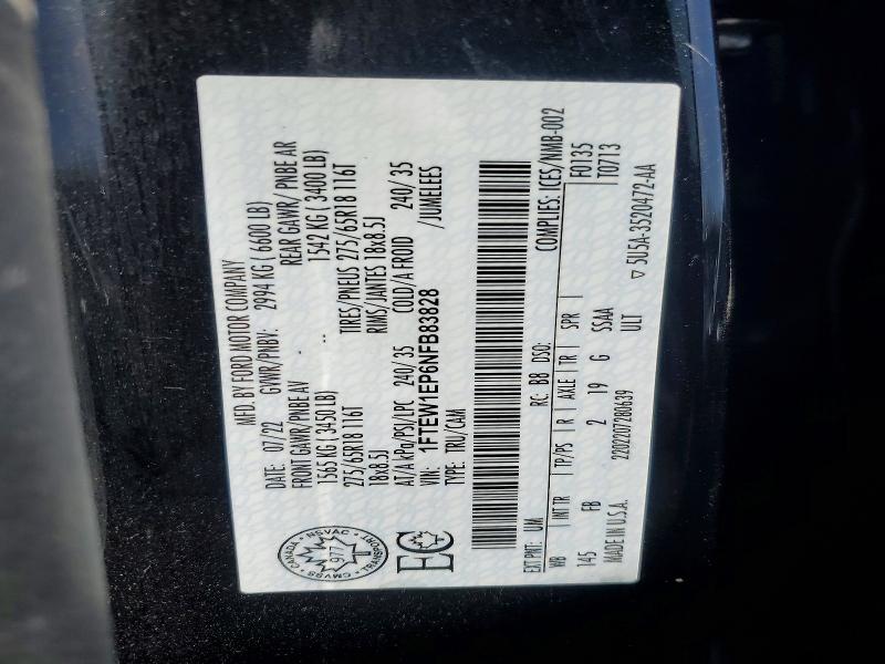 Aukcja sprzedaży 2022 Ford F150, vin: 1FTEW1EP6NFB83828, numer aukcji: 77842895
