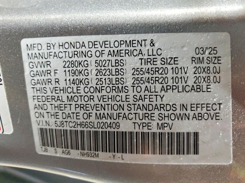 Продаж на аукціоні авто 2025 Acura Rdx, vin: 5J8TC2H66SL020409, номер лоту: 79631525