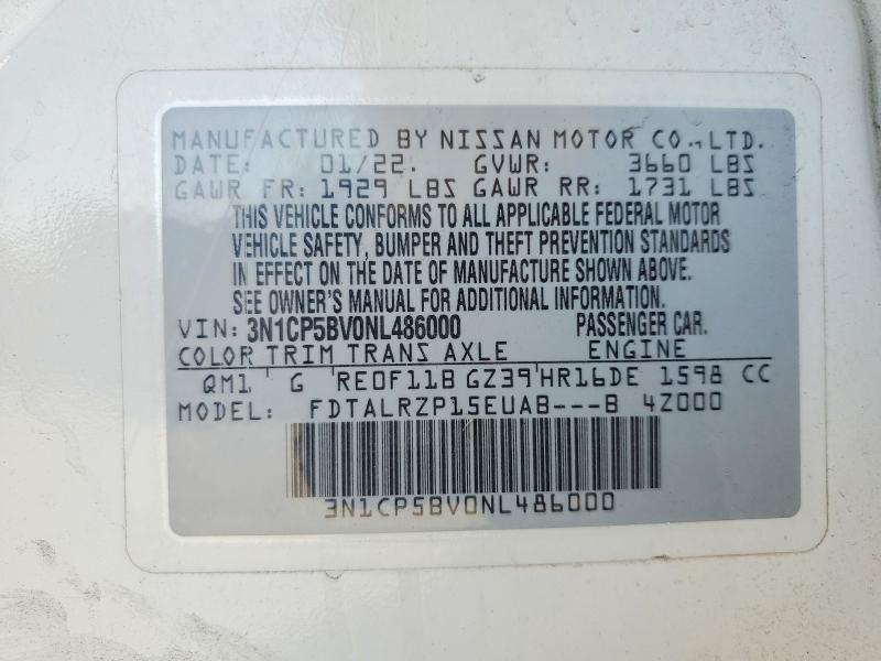 Продажа на аукционе авто 2022 Nissan Kicks, vin: 3N1CP5BV0NL486000, номер лота: 45570866