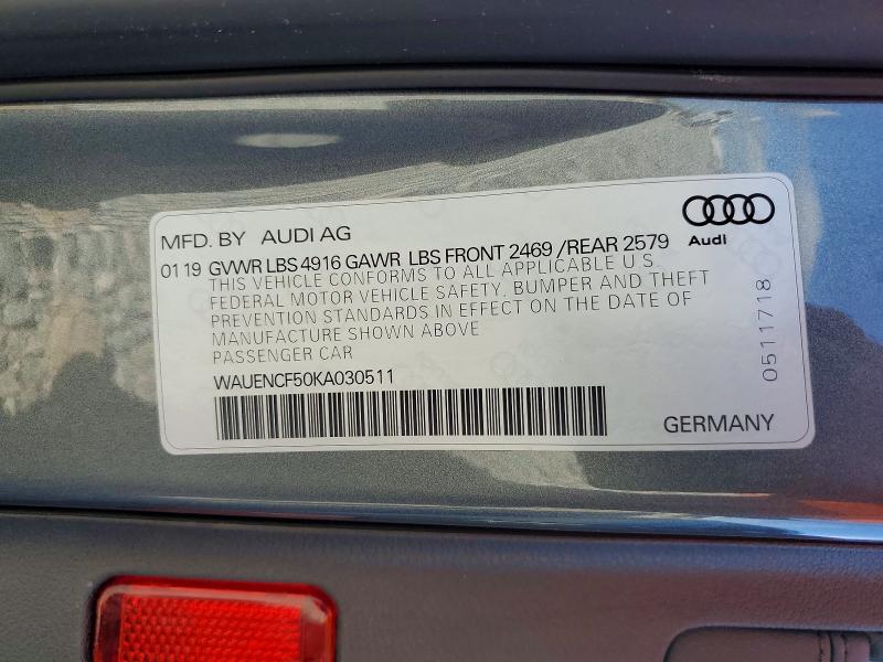 2019 Audi A5 მანქანა იყიდება აუქციონზე, vin: WAUENCF50KA030511, აუქციონის ნომერი: 45704556