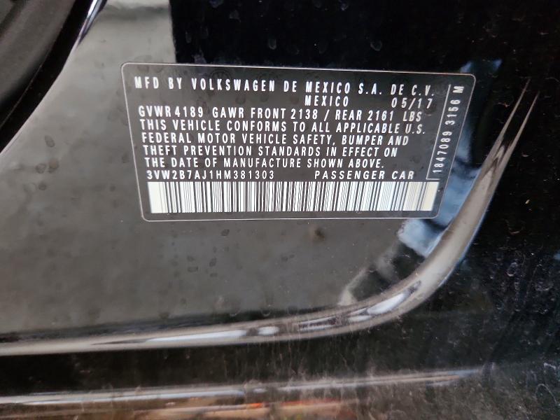 47632136 :رقم المزاد ، 3VW2B7AJ1HM381303 vin ، 2017 Volkswagen Jetta مزاد بيع