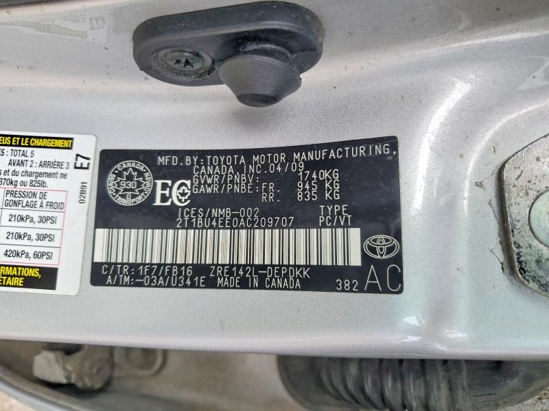 2010 Toyota Corolla მანქანა იყიდება აუქციონზე, vin: 2T1BU4EE0AC209707, აუქციონის ნომერი: 78977425