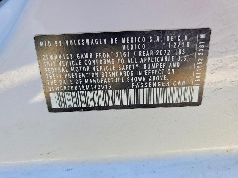 41968936 :رقم المزاد ، 3VWCB7BU1KM142919 vin ، 2019 Volkswagen Jetta مزاد بيع