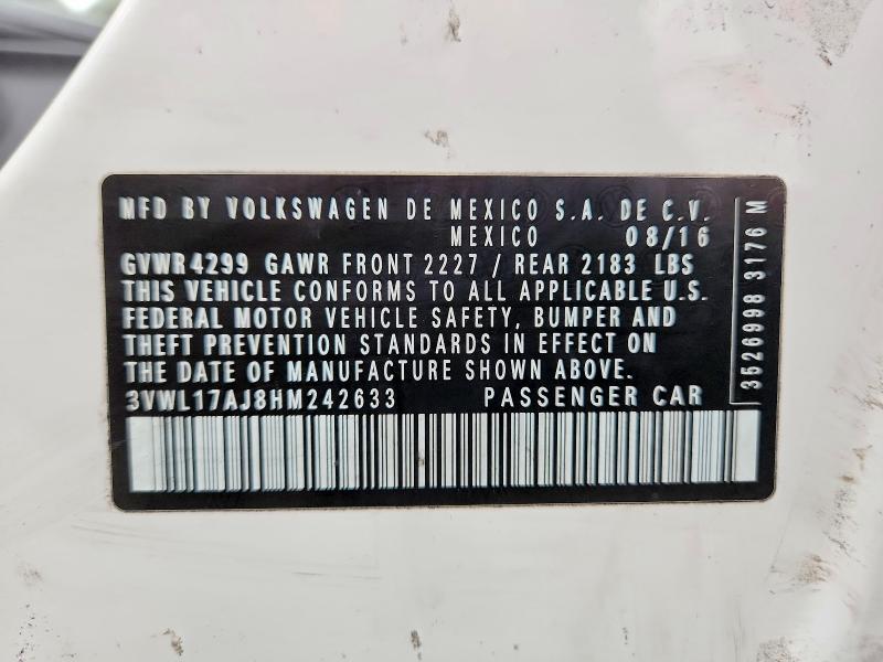 Продаж на аукціоні авто 2017 Volkswagen Jetta, vin: 3VWL17AJ8HM242633, номер лоту: 47585676