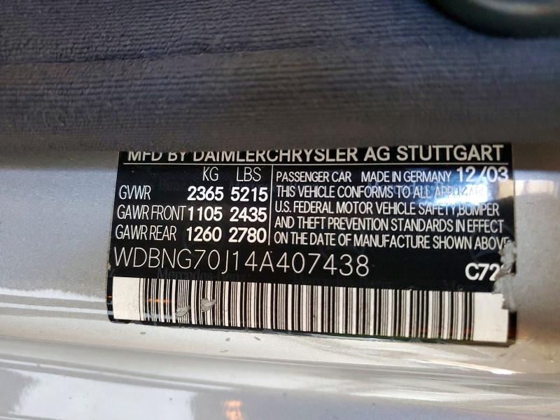 Aukcja sprzedaży 2004 Mercedes-benz S, vin: WDBNG70J14A407438, numer aukcji: 47972906